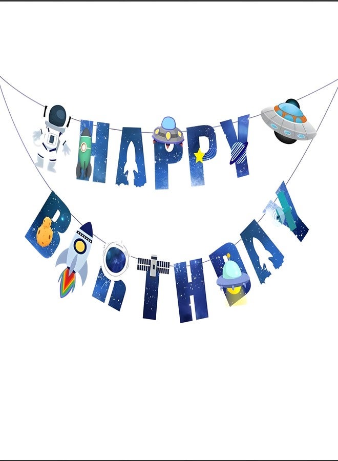 Juzfun لافتة عيد ميلاد سعيد من جوزفن، حروف أبجدية زرقاء، ديكور جداري مستوحى من الفضاء، مصنوعة من ورق لامع - Image 1